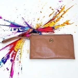 Michael Kors Brown Leather Zip Closure Clutch - “Eunice”
